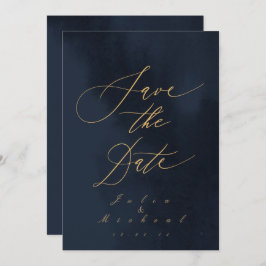 Midnight Blue Calligrafy Wedding Save the Date Einladung