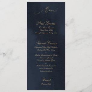 Midnight Blue Calligraphy Wedding Menu Card Menükarte
