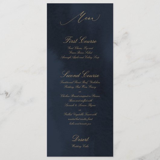 Midnight Blue Calligraphy Wedding Menu Card Menükarte (Vorderseite)