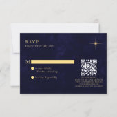 Midnight Blue Celestial Gold Stars Wedding QR Code RSVP Karte (Vorderseite)