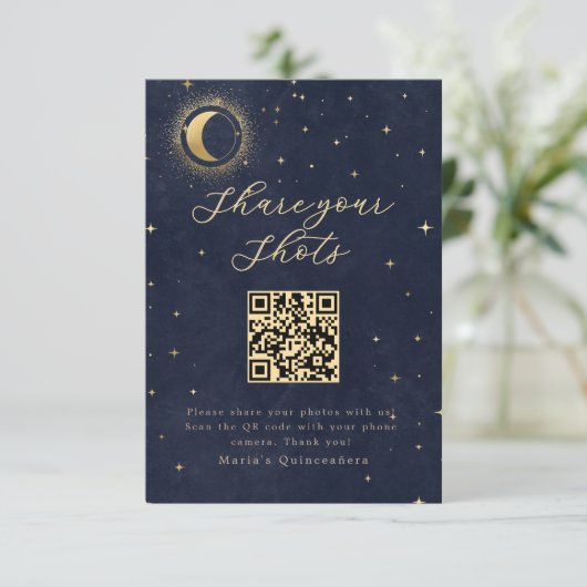 Midnight Blue Celestial Quinceanera Einladung (Stehend Vorderseite)