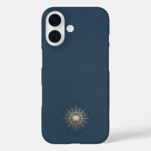 Midnight Blue&Champagne Gold Celestial Sun Luxus iPhone 16 Hülle