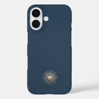 Midnight Blue&Champagne Gold Celestial Sun Luxus iPhone 16 Hülle