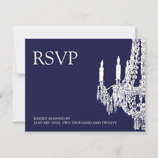 Midnight Blue Chandelier RSVP Cards Karte (Vorderseite)