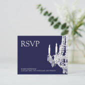 Midnight Blue Chandelier RSVP Cards Karte (Stehend Vorderseite)