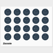 Midnight Blue | Chic & Moderne Hochzeitsmonogramm Runder Aufkleber (Blatt)