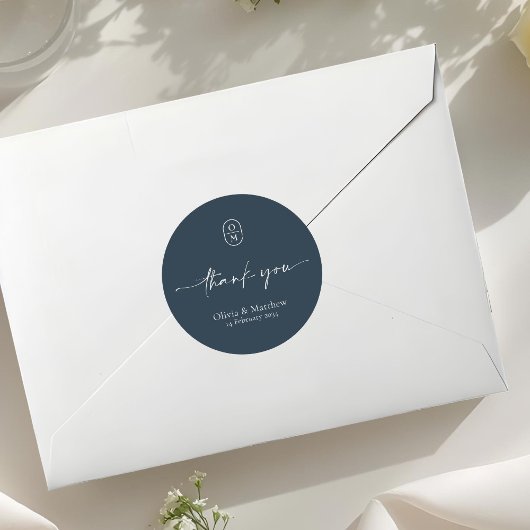Midnight Blue | Chic & Moderne Hochzeitsmonogramm Runder Aufkleber