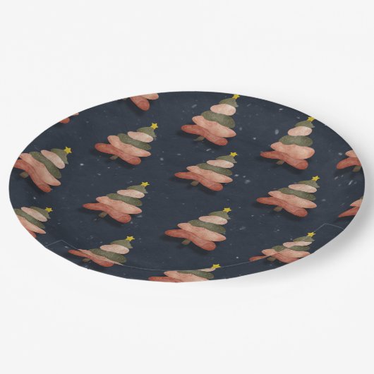 Midnight Blue Christmas Tree Muster Large Pappteller (Schrägansicht)