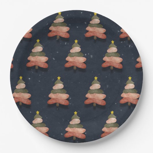 Midnight Blue Christmas Tree Muster Large Pappteller (Vorderseite)