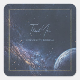 Midnight Blue Cinematic Milky Way Frame Quadratischer Aufkleber