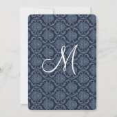 Midnight Blue Damask Wedding V02 Einladung (Rückseite)