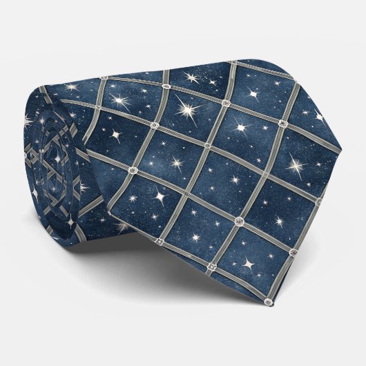 Midnight Blue Diamond Lattice - Starry Night Krawatte (Gerollt)