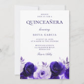 Midnight Blue Eleganto Navy Rose Quinceanera Party Einladung (Vorderseite)
