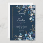 Midnight Blue Eucalyptus Wedding Einladung (Vorne/Hinten)