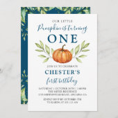 Midnight Blue Fall Little Pumpkin Erster Geburtsta Einladung (Vorne/Hinten)