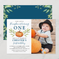 Midnight Blue Fall Pumpkin First Birthday Foto