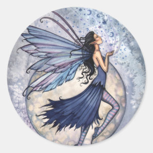 Midnight Blue Feen-Sticker von Molly Harrison Runder Aufkleber