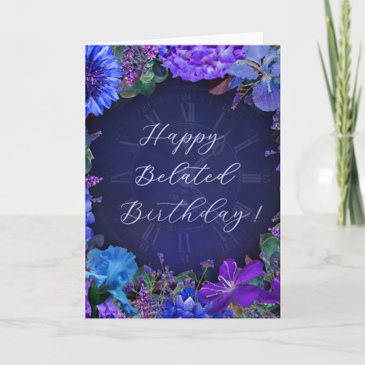 Midnight Blue Floral Belated Birthday Card Karte (Vorderseite)