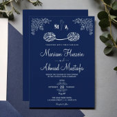Midnight Blue Floral Islamische Nikah Wedding Einladung