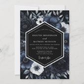Midnight Blue Floral Opulence Wedding Einladung (Vorderseite)