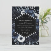 Midnight Blue Floral Opulence Wedding Einladung (Stehend Vorderseite)