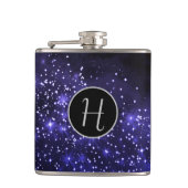 Midnight Blue Galaxy Mit Monogramm Flachmann (Vorderseite)