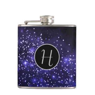 Midnight Blue Galaxy Mit Monogramm Flachmann