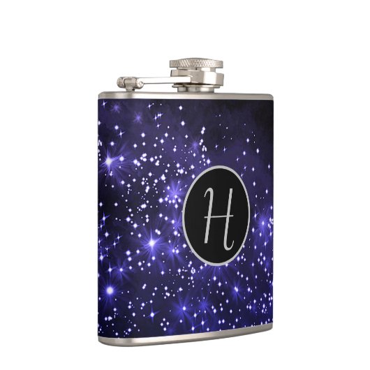 Midnight Blue Galaxy Mit Monogramm Flachmann (Rechts)