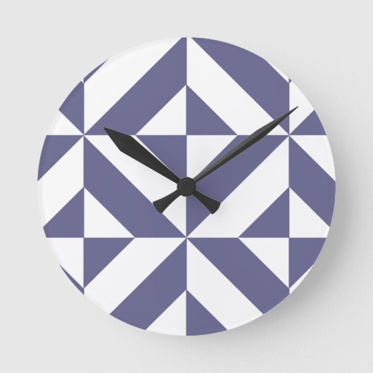 Midnight Blue Geometric Deco Cube Pattern Runde Wanduhr (Vorderseite)