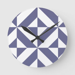 Midnight Blue Geometric Deco Cube Pattern Runde Wanduhr