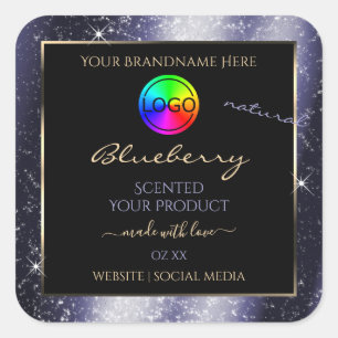 Midnight Blue Glitzer Frame Product Label und Logo Quadratischer Aufkleber
