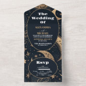 Midnight Blue Gold Celestial Wedding All In One Einladung (Innen Boden)