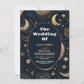 Midnight Blue Gold Celestial Wedding Einladung (Vorderseite)