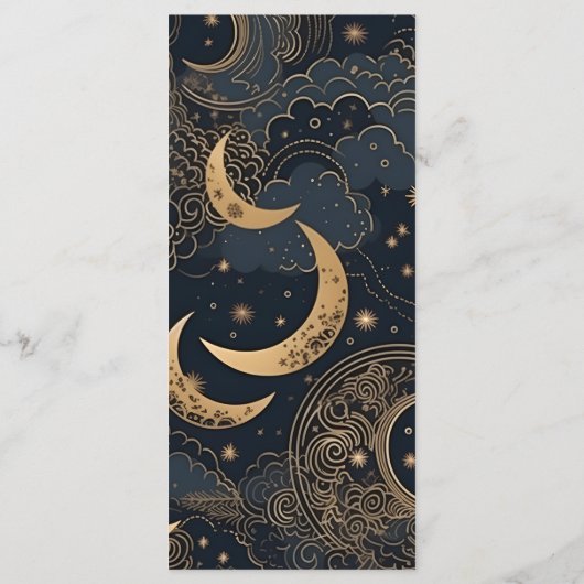 Midnight Blue Gold Celestial Wedding Menükarte (Rückseite)