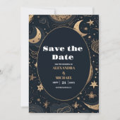 Midnight Blue Gold Celestial Wedding Save The Date (Vorderseite)
