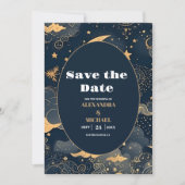 Midnight Blue Gold Celestial Wedding Save The Date (Vorderseite)