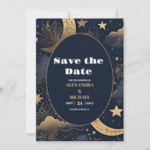 Midnight Blue Gold Celestial Wedding Save The Date (Vorderseite)