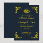Midnight Blue & Gold Floral Nikah & Waleema Einladung (Vorne/Hinten)