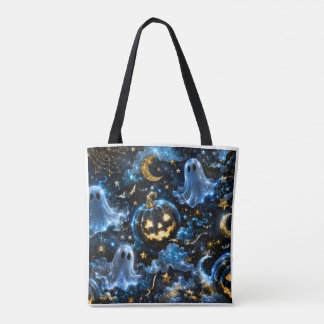 Midnight Blue Gold Ghosts & Pumpkins Halloween Tot Tasche