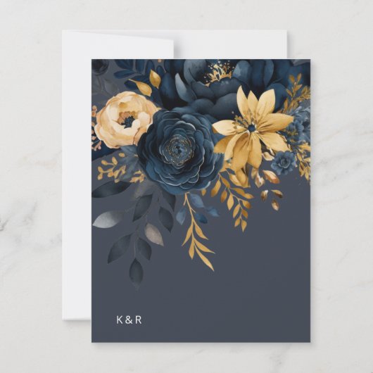 Midnight Blue Gold Luxe Floral Wedding Menu Card Einladung (Rückseite)