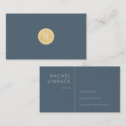 Midnight Blue Gold Monogram Minimal Business Card Visitenkarte (Vorne/Hinten)