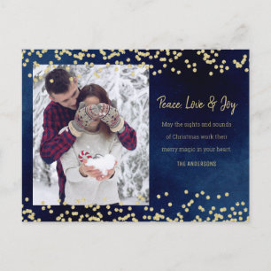 Midnight Blue Gold Peace Liebe Joliday Dotted Postkarte
