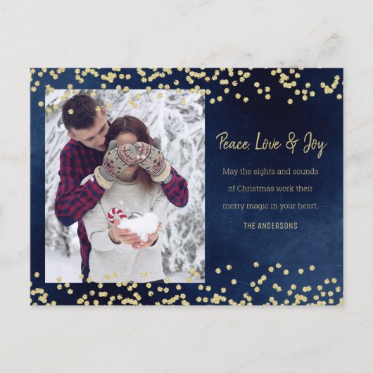 Midnight Blue Gold Peace Liebe Joliday Dotted Postkarte (Vorderseite)