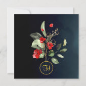 Midnight Blue Gold Red Floral Graduation Party Einladung (Rückseite)