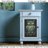 Midnight Blue & Gold Steampunk Owl BY6 Decoupage Seidenpapier