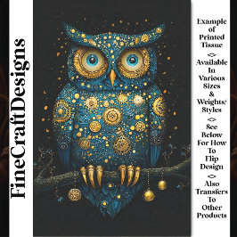 Midnight Blue & Gold Steampunk Owl BY6 Decoupage Seidenpapier