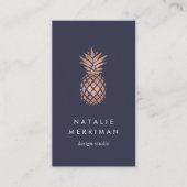 Midnight Blue & Imitate Rose Gold Ananas Vertikal Visitenkarte (Vorderseite)