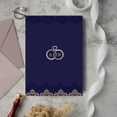 Midnight Blue Islamic Pattern Wedding Monogram Einladung