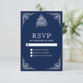 Midnight Blue Islamic Wedding RSVP Karte (Stehend Vorderseite)