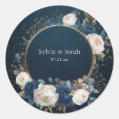 Midnight Blue & Ivory Rose Floral Wedding Sticker (Vorderseite)